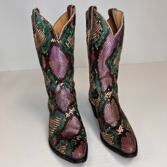 Justin Boot Women 8.5 Hand Painted Python Cowboy Work Party Limited USA Core Ex - Picture 1 of 15